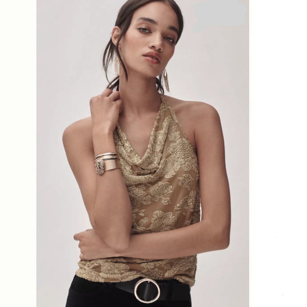 Brand New By Anthropologie Velvet Burnout Cowl-Neck Tank Top